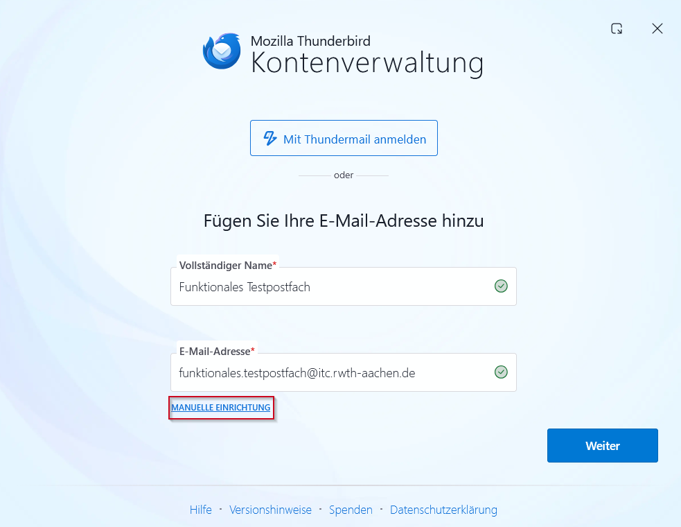 Thunderbird Kontenverwaltung