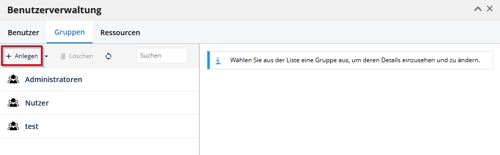 Über Anlegen kann eine neue Gruppe erstellt werden.