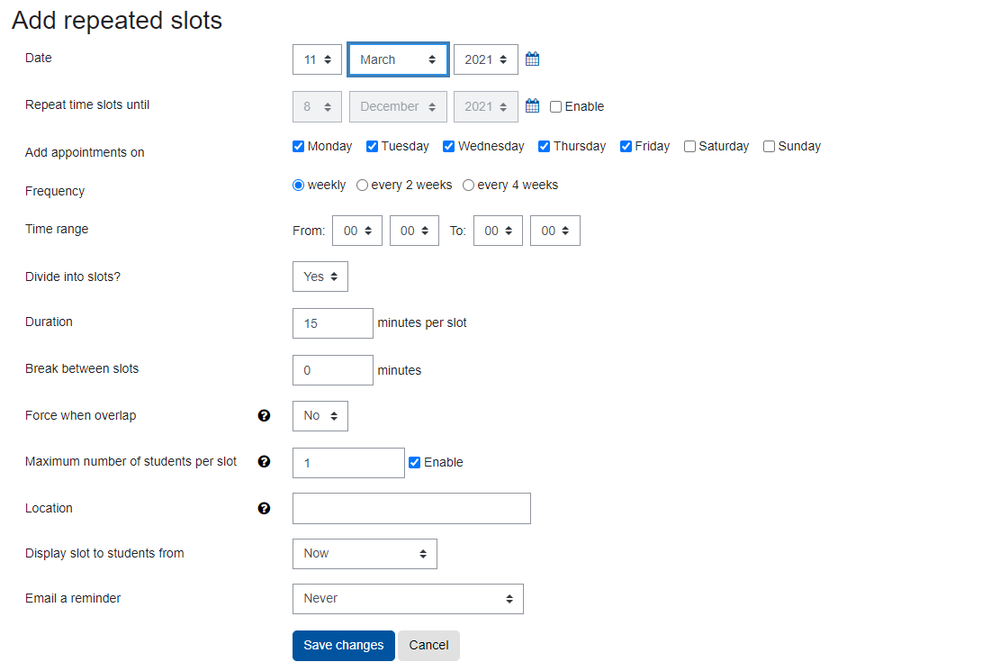 This picture show the time slot setting.