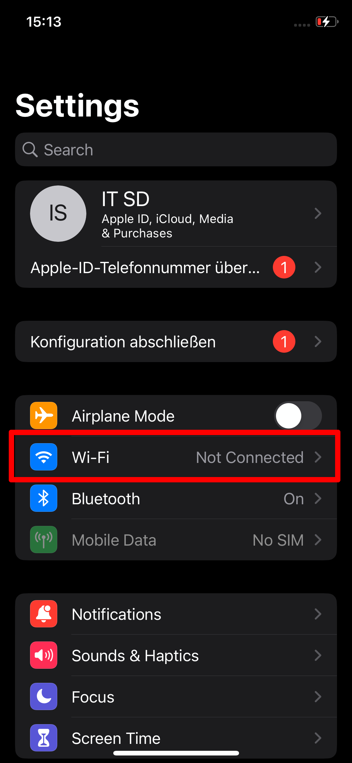 Screenshot of iPhone settings."Wi-Fi" is located between "Airplane mode" and "Bluetooth".