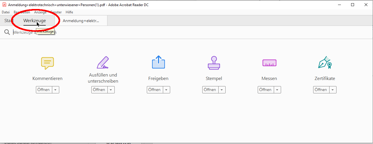 Werkzeuge wählen Werkzeuge wählen