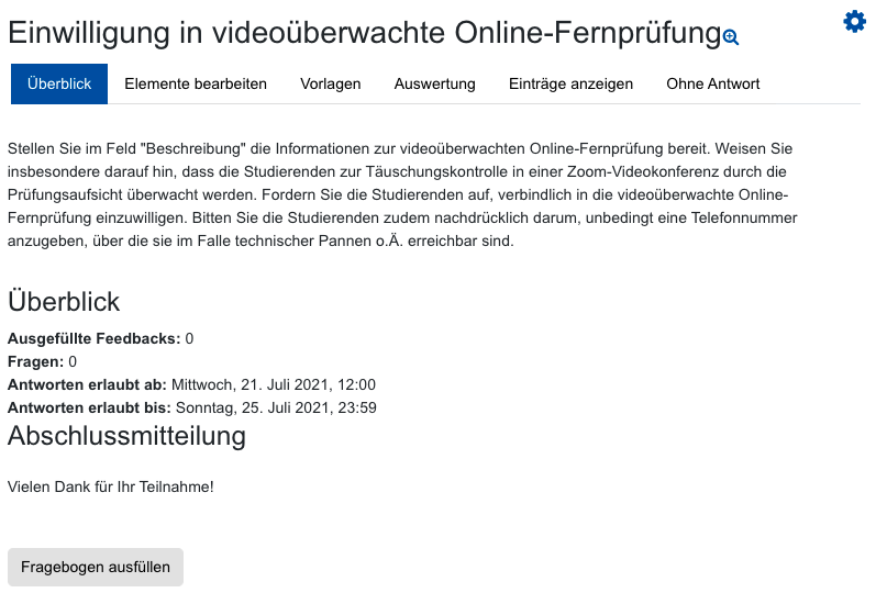 Screenshot: Übersicht des Feedbacks