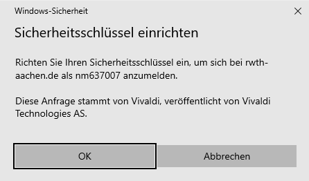 Screenshot of the ‘Windows-Sicherheit’ window. The ‘OK’ button is located at the end of the pop-up.