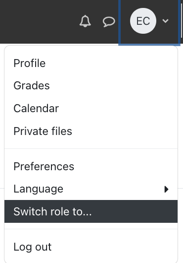 Clicking "Switch role to" in the selection menu Clicking "Switch role to" in the selection menu