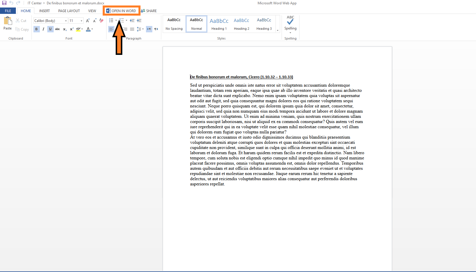 Sharepoint Shared Services > Anleitung > Word Web App Open in Word.png (Word Web App editing-view) Word Web App editing-view