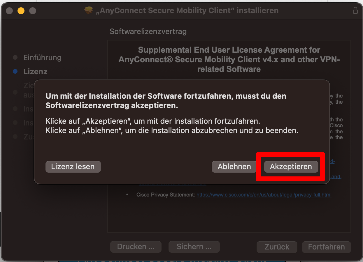 Lizenzbedingungen akzeptieren Lizenzbedingungen akzeptieren