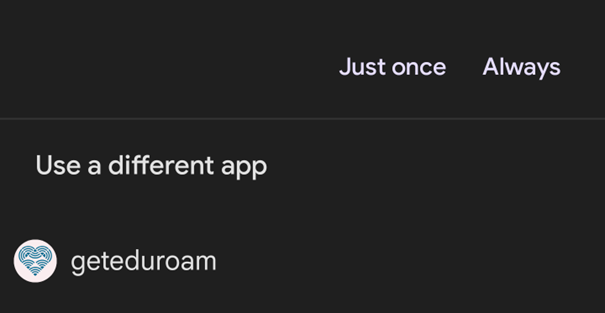 Auswahl der geteduroam-App um die Konfigurationsdatei zu öffnen Auswahl der geteduroam-App um die Konfigurationsdatei zu öffnen