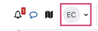 Overview upper righr corner The screenshot shows the upper right corner where clicking on your initials will open a dropdown menu.