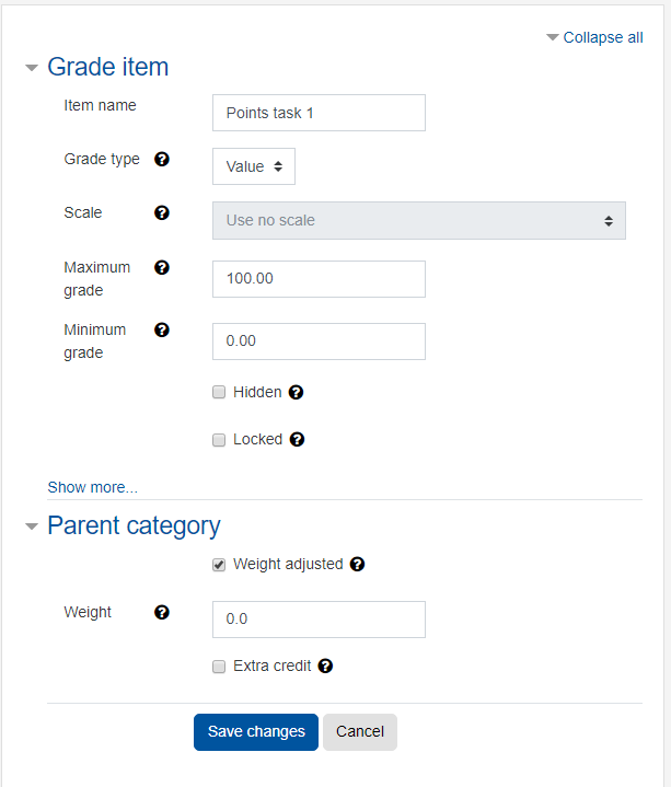 Grade item change weight Screesnhot: Grade item change weight