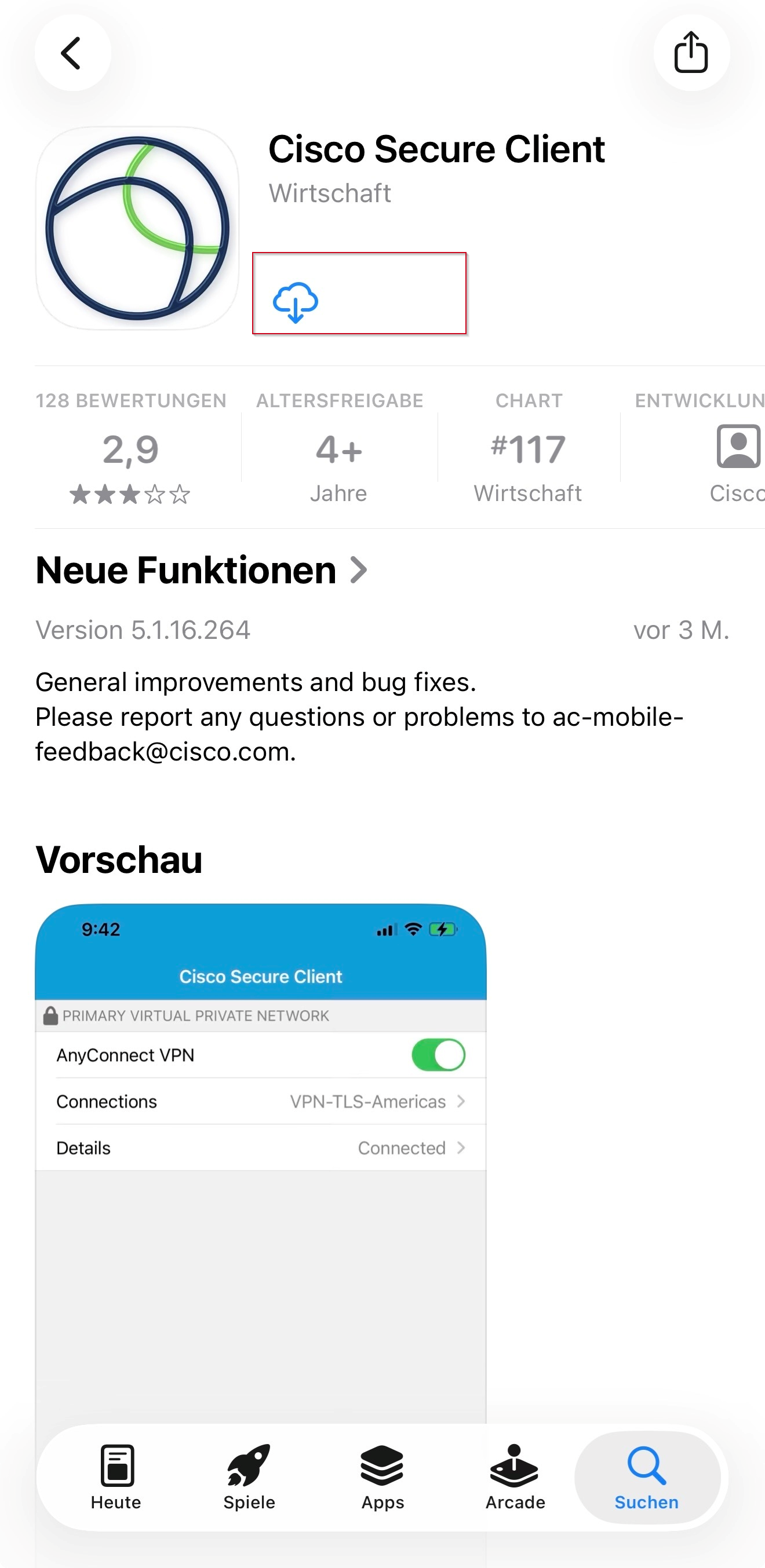 Cisco Secure Client App im AppStore
