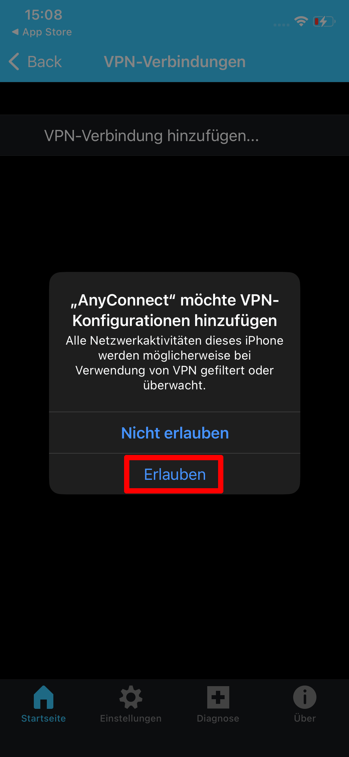 VPN-Konfiguration erlauben VPN-Konfiguration erlauben