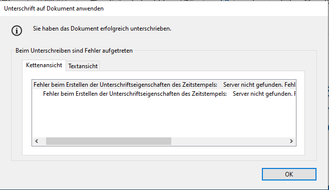 Fehlermeldung Zeitstempelserver Fehlermeldung Zeitstempelserver
