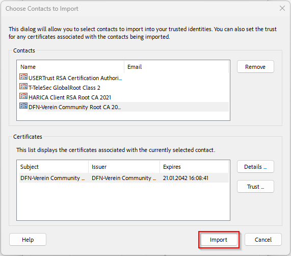 Select “Import” at the bottom of the import dialog.