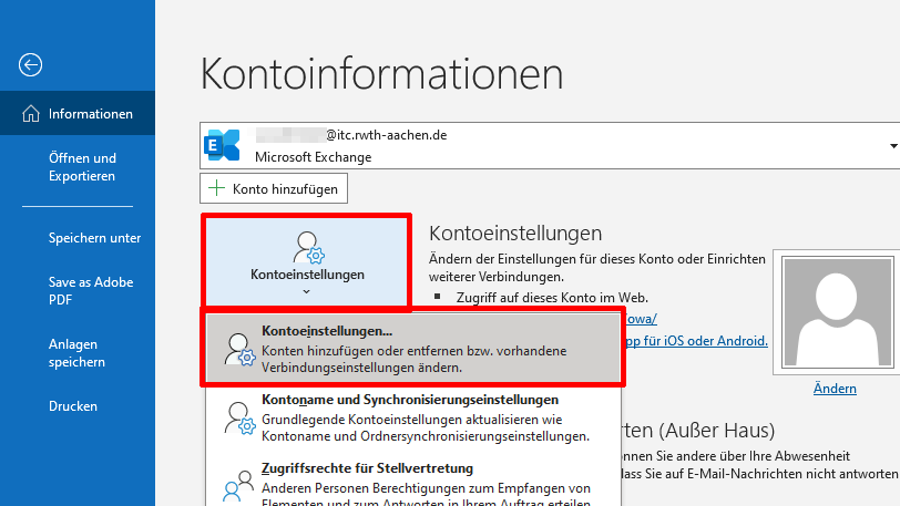 Kontoeinstellungen öffnen Kontoeinstellungen öffnen