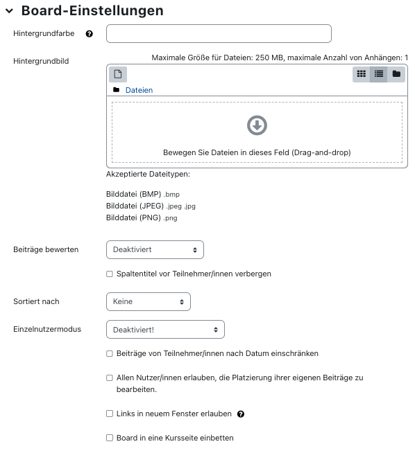 Abscnitt Board-Einstellungen Abscnitt Board-Einstellungen