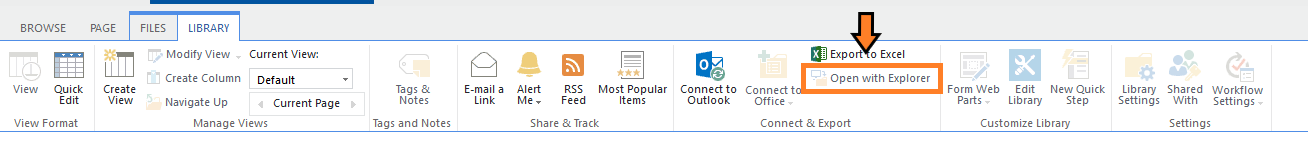 Sharepoint Shared Services > Anleitung > Ribbon Bar with LIBRARY - Open with Explorer.PNG