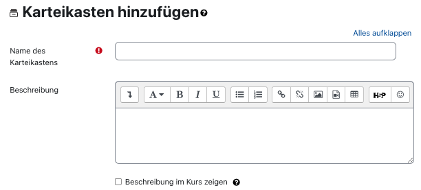 Karteikasten allgemeines Einstellungen