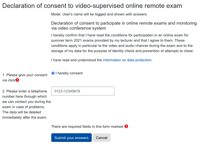 Screenshot: Add answers to feedback (student)