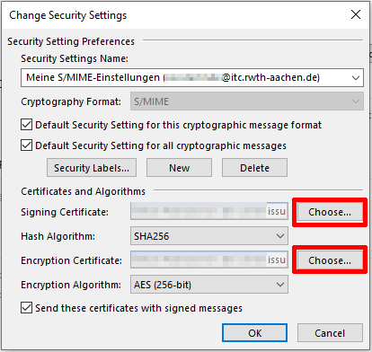 Choosing a new certificate Choosing a new certificate