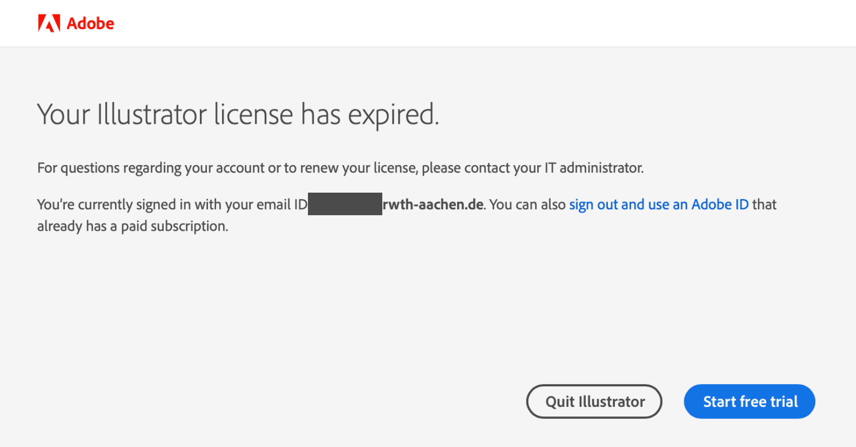 Error message Your Illustrator license has expired Error message Your Illustrator license has expired