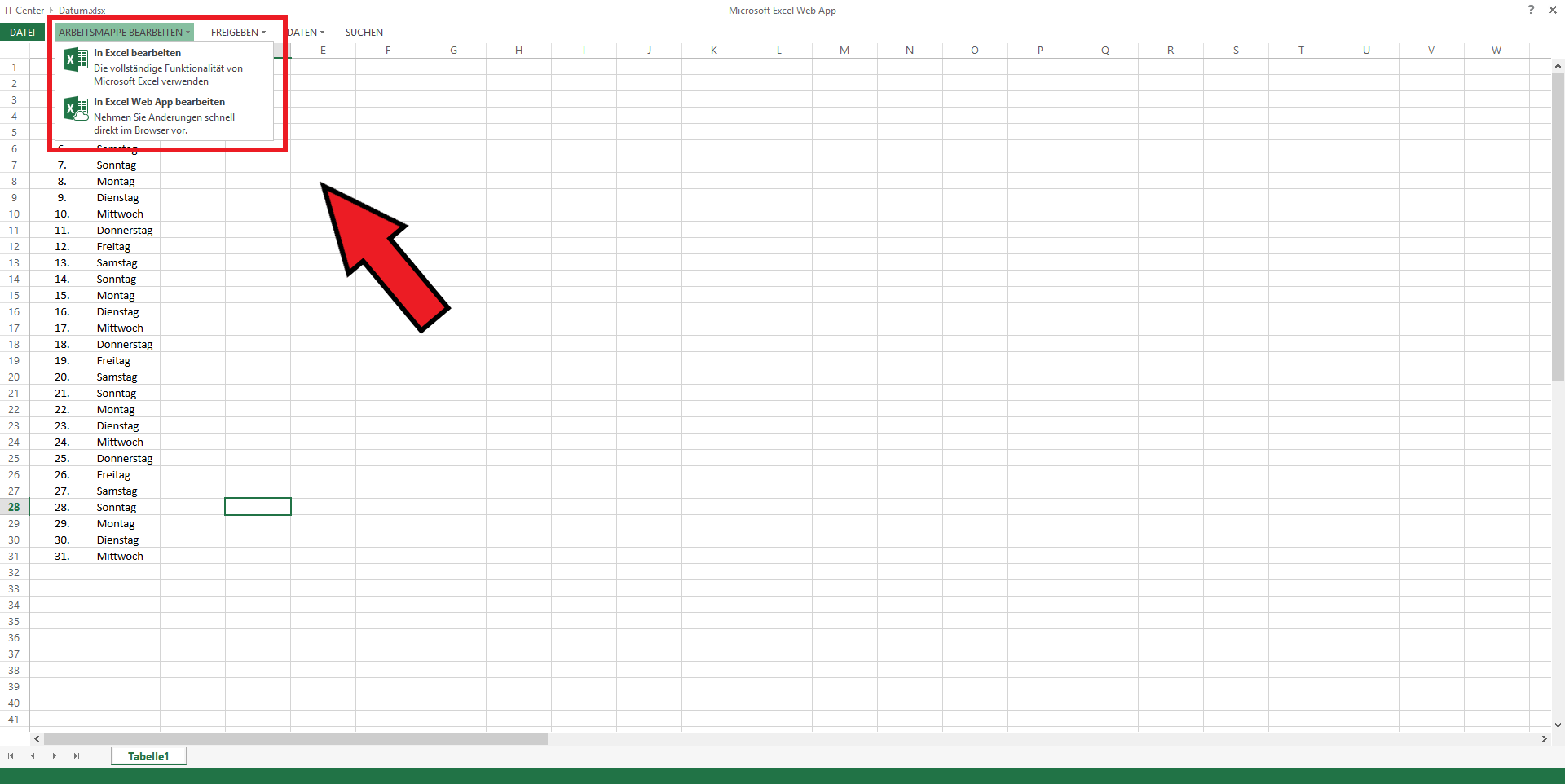 Excel edit document tool