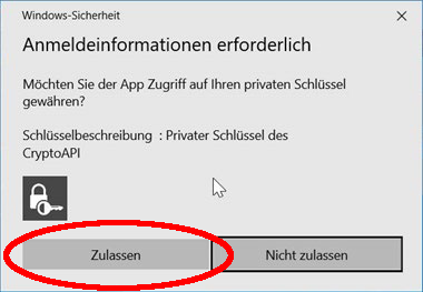 Zugriff auf privaten Schlüssel erlauben Zugriff auf privaten Schlüssel erlauben
