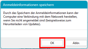 Screenshot des Popup-Fensters "Anmeldeinformationen speichern".