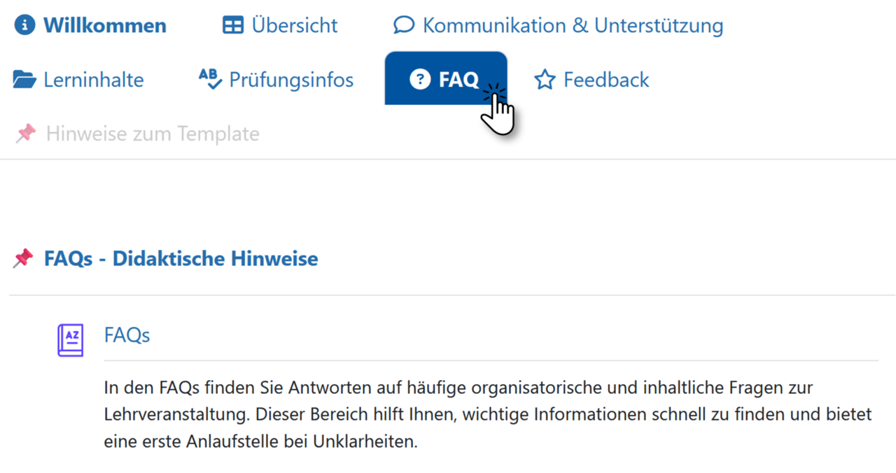 Screenshot: Mehrere Kursraumüberschriften in Tabs. Die Überschrift 