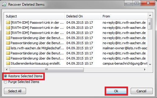 E-Mail > Wiederherstellung gelöschter Mails > 1_Outlook_recover2.jpg Restoring deleted e-mails 3