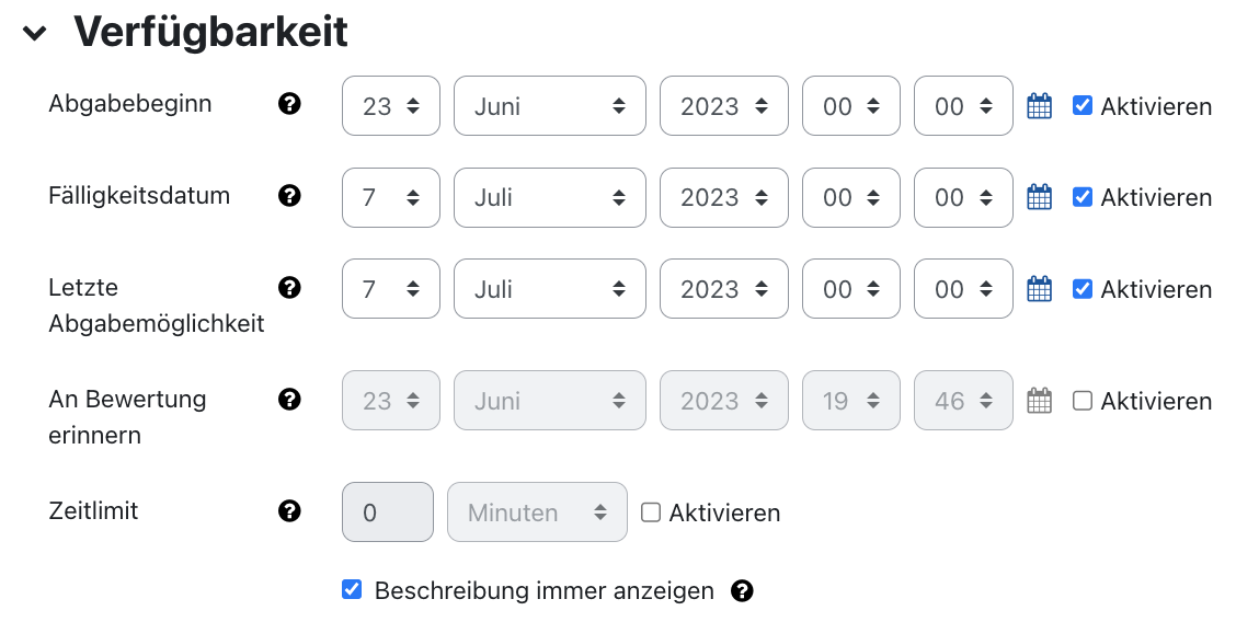 Abschnitt "Verfügbarkeit" Abschnitt "Verfügbarkeit"