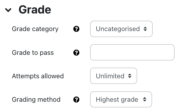 Grade settings for quiz Grade settings for quiz
