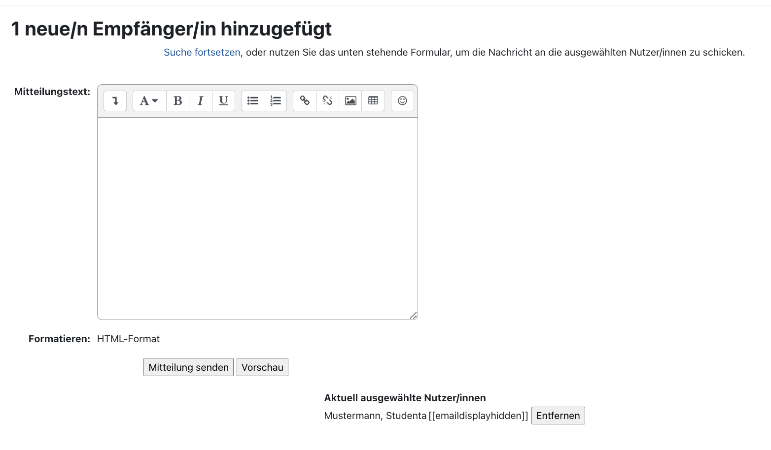 Das Fenster Mittelung zu senden Das Fenster Mittelung zu senden