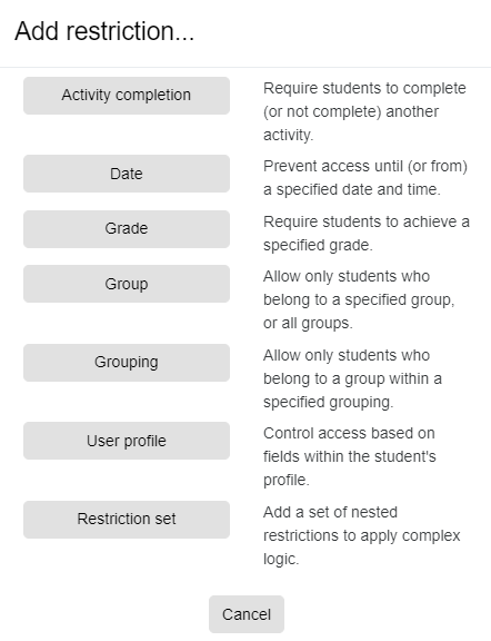 Add access restrictions Add restriction1