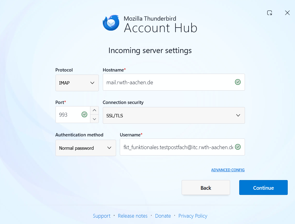 Incoming Mail Server Settings