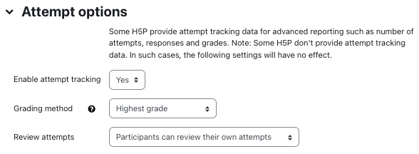 Attempt options of interactive content
