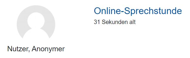 Der Ausschnitt zeigt einen Beitrag, bei dem ein grauer Avatar, statt Vor- und Nachname die Angabe "Nutzer, Anonymer", der verlinkte Titel und das Alter dargestellt sind.