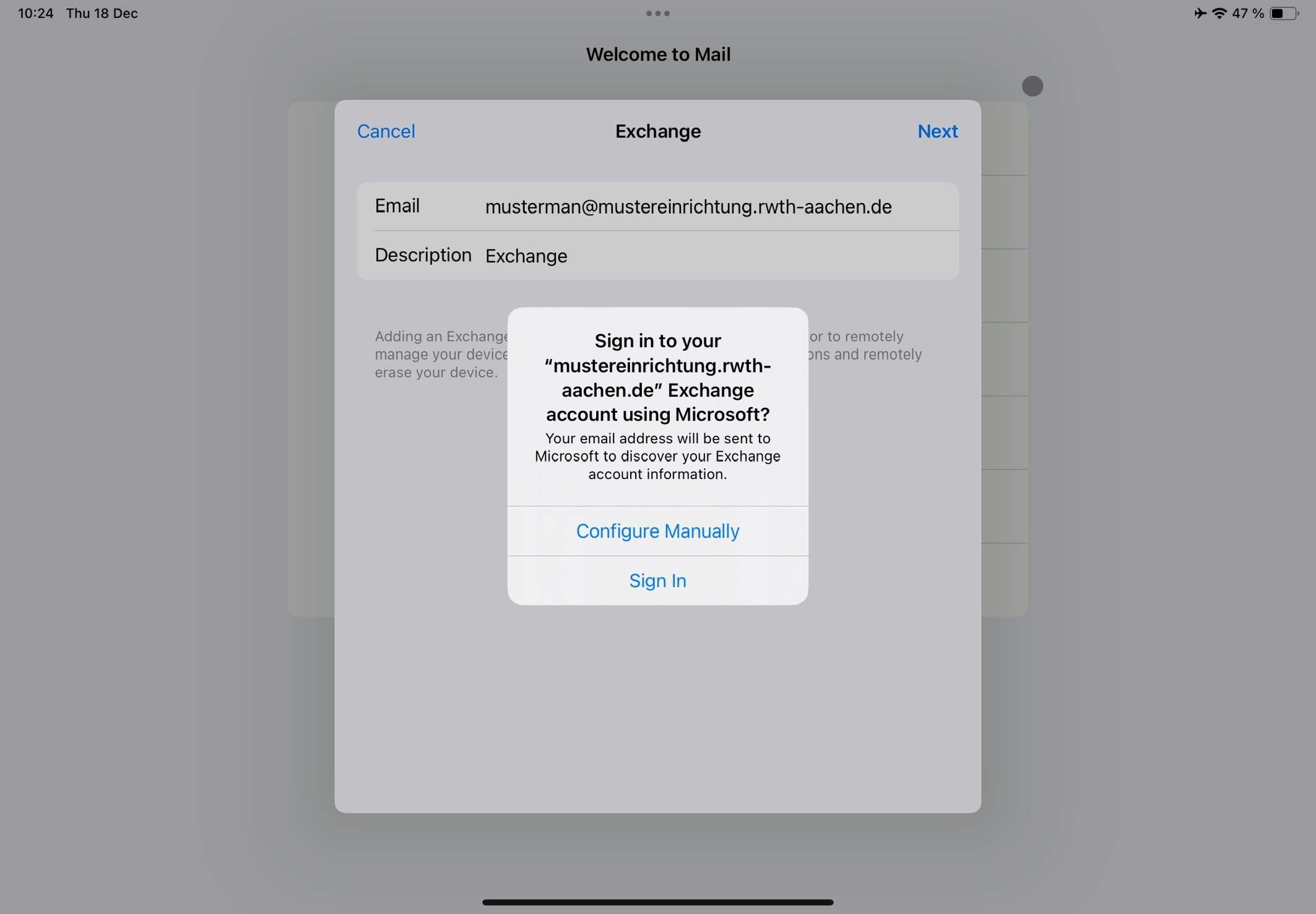 Manuell konfigurieren auswählen