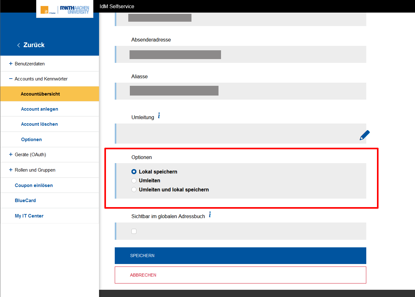 Umleitung konfigurieren Umleitung konfigurieren