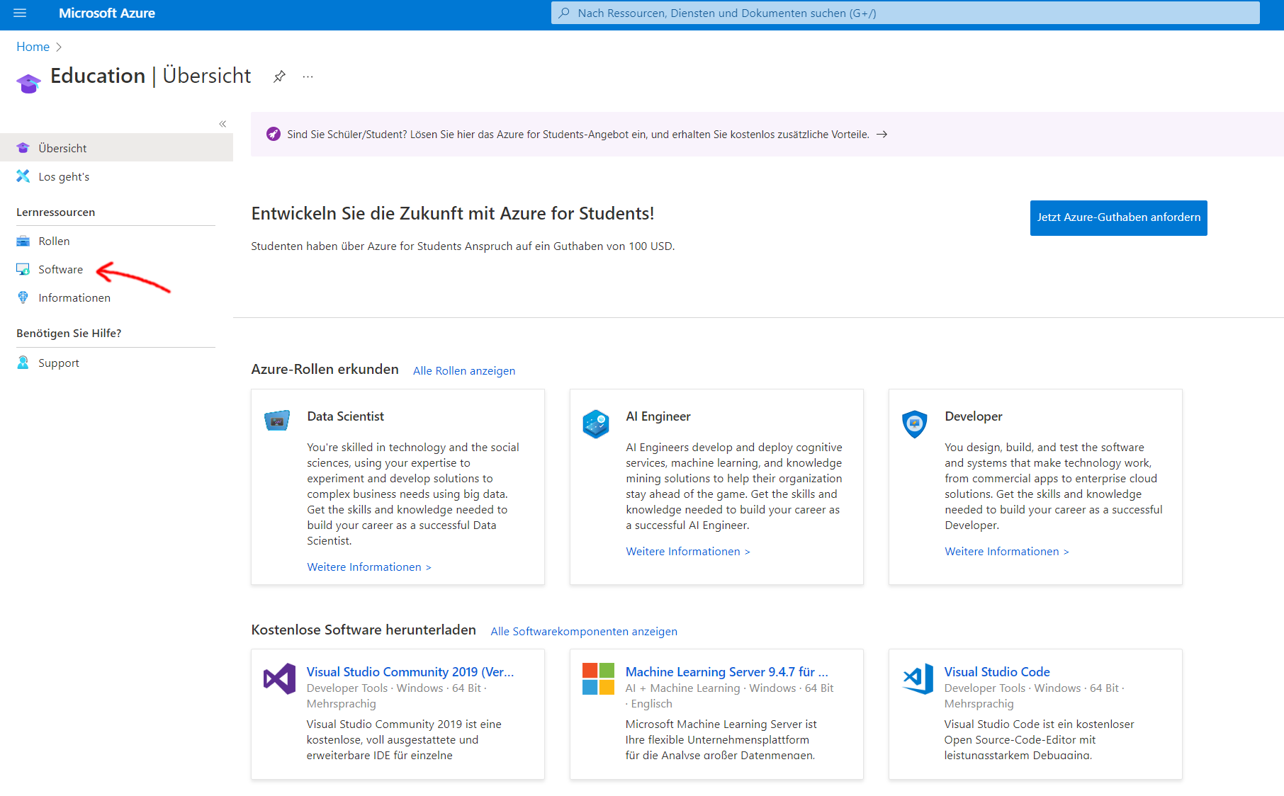 Bild zum Klick-Weg: links Software auswählen Bild zum Klick-Weg: links Software auswählen