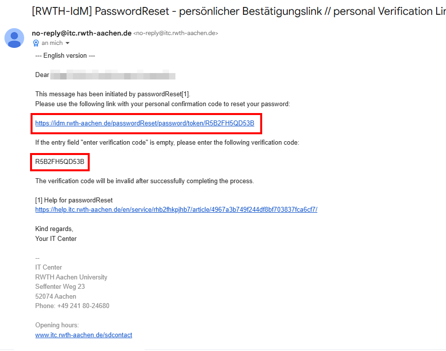 Screenshot of the email