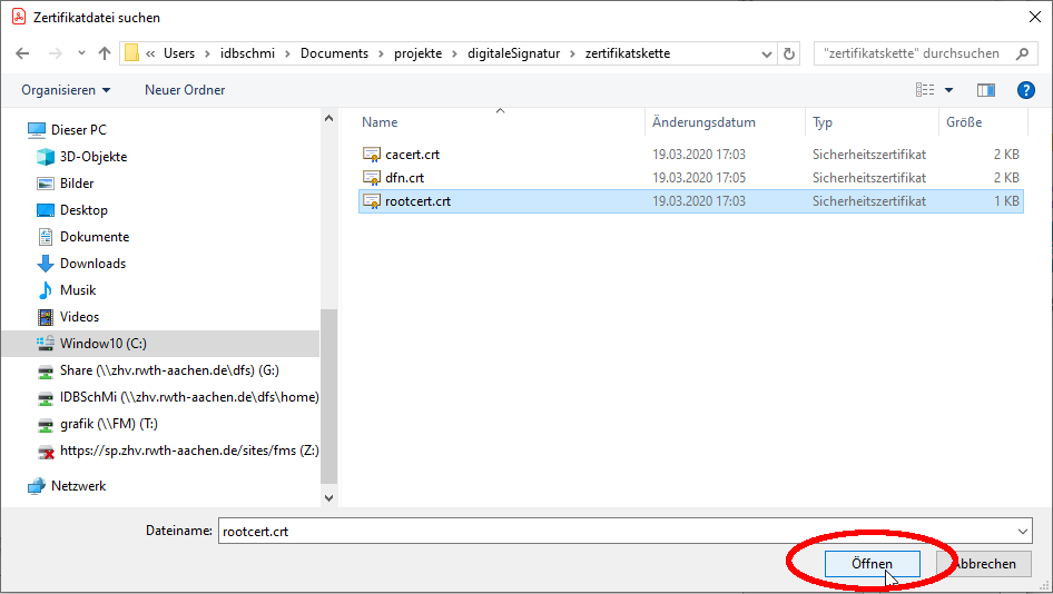 Stammzertifikat öffnen Stammzertifikat öffnen