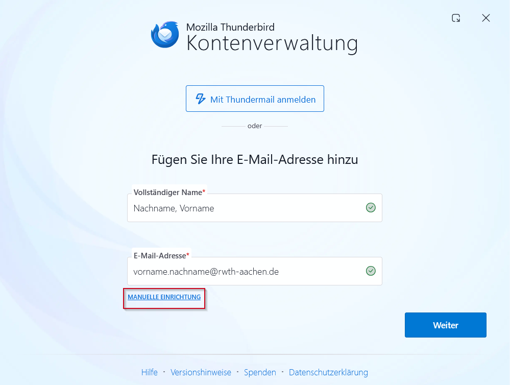 Thunderbird Kontenverwaltung