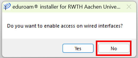 Screenshot of a pop-up window in the installation program. The message reads "Do you want to enable access on wired interface?"
