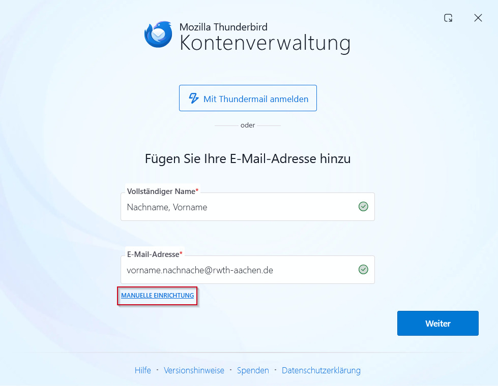 Thunderbird Kontenverwaltung