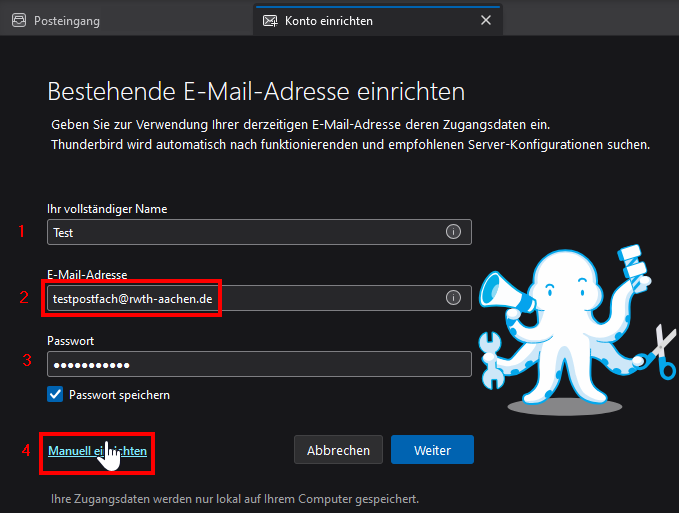 Screenshot of the Set up account page, which graphically shows the elements under step 2. The options are located below the introductory text and are numbered.