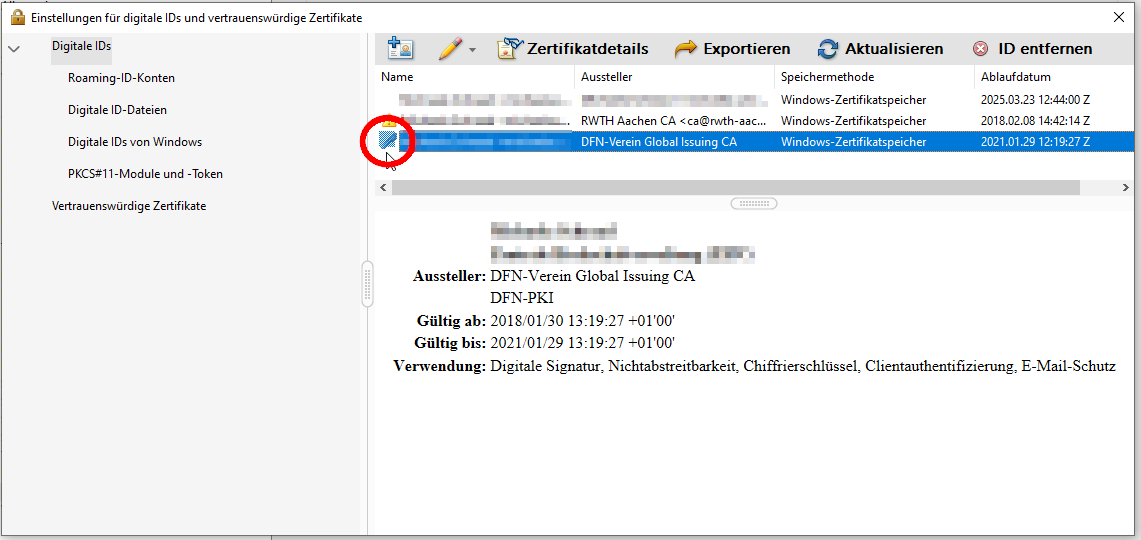 Digitale ID ist konfiguriert Digitale ID ist konfiguriert