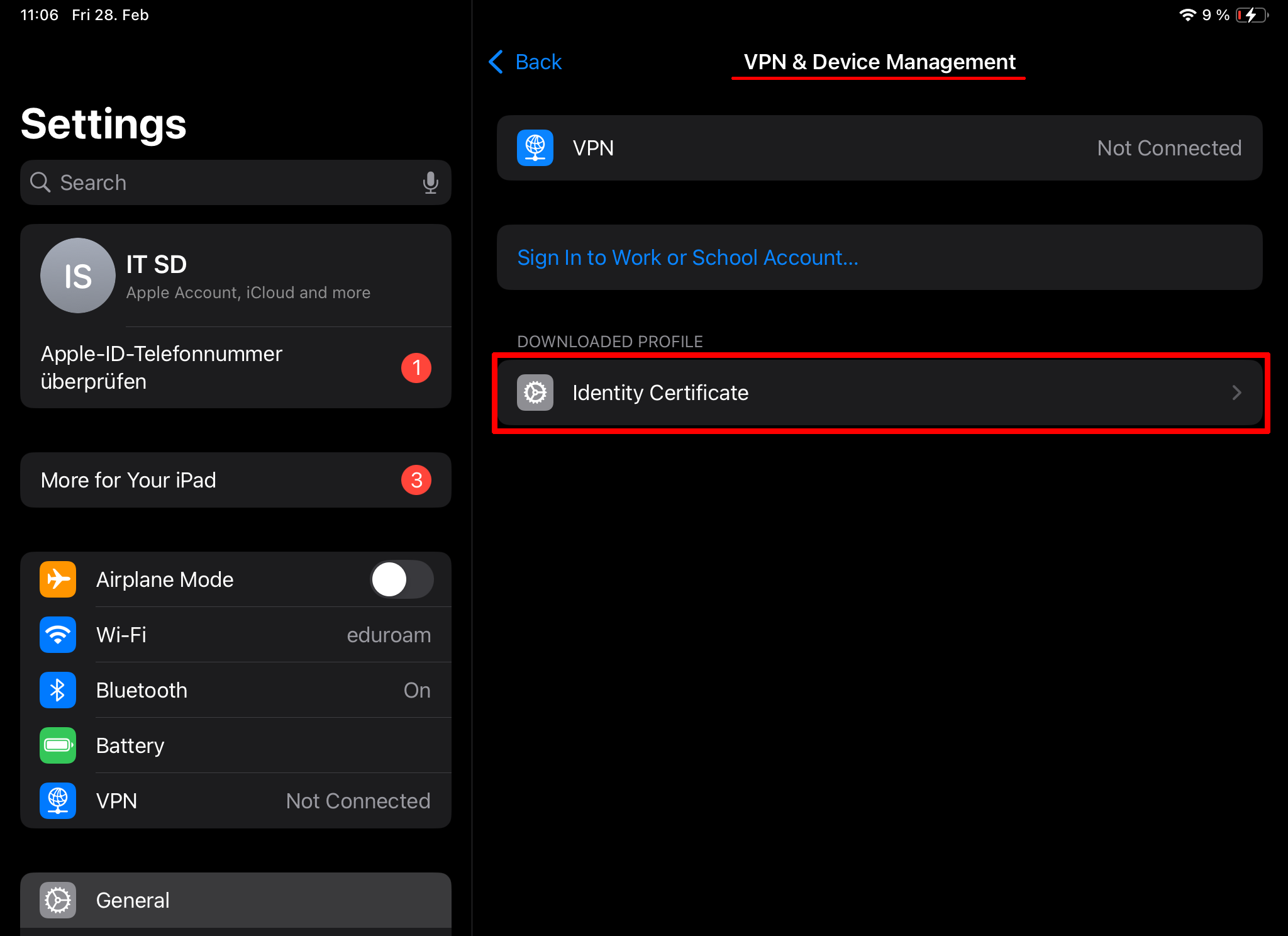 Select the downloaded profile Select the downloaded profile
