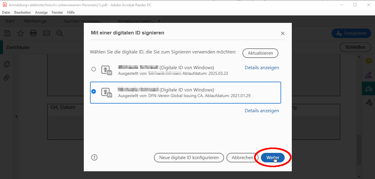 Bestätigen der digitalen ID Bestätigen der digitalen ID