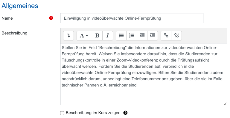 Screenshot: Einstellungen zu Allgemeines