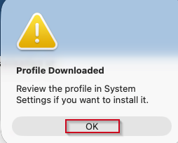 Pop-up window Profile downloaded.